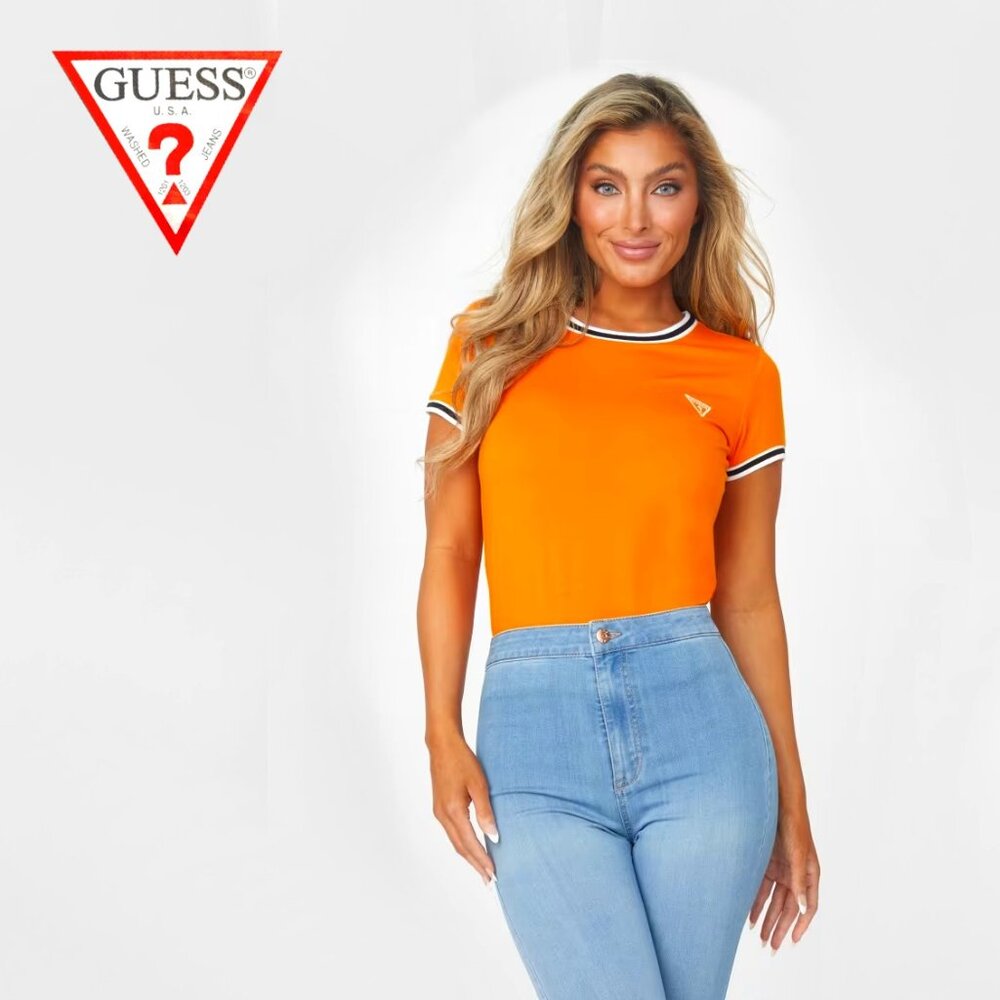GUESS® Freddie Ringer Crewneck T-Shirt in Chrome Yellow